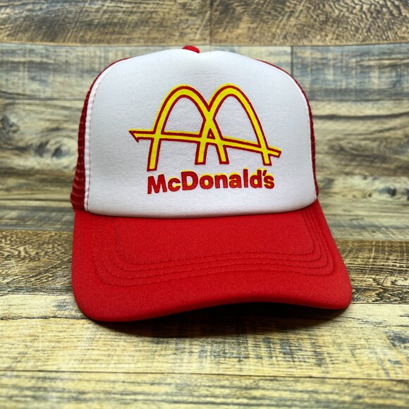 McDonald's Mens Trucker Hat Red Snapback Vintage 1961 Logo Hamburger Ball Cap - Picture 2 of 8